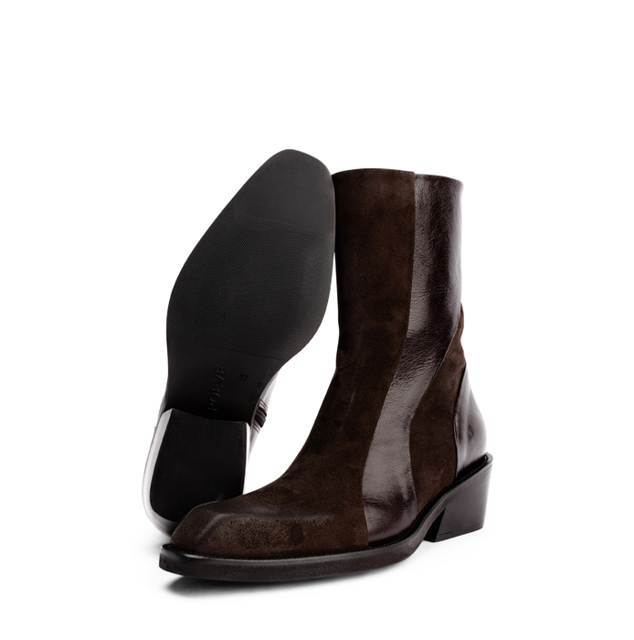 Poeve Trace Brown Leather and Suede Ankle Boots