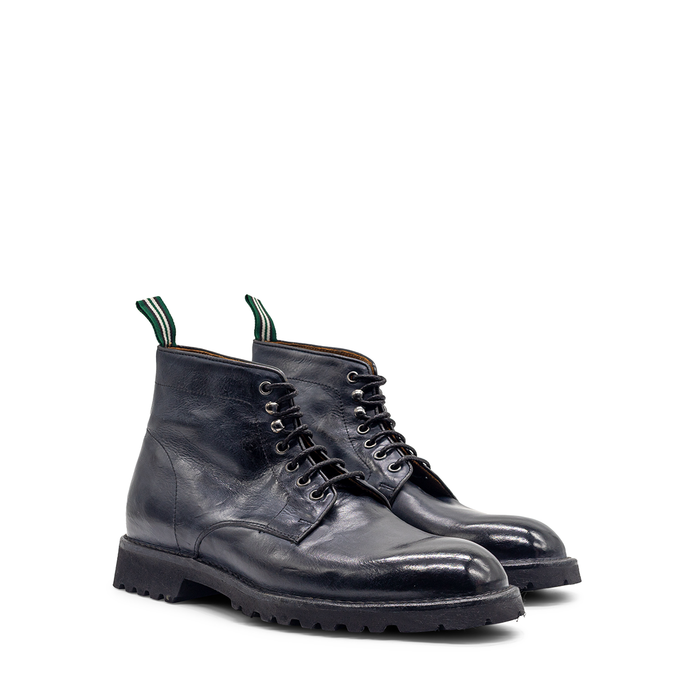Green George Navy Leather Ankle Boots