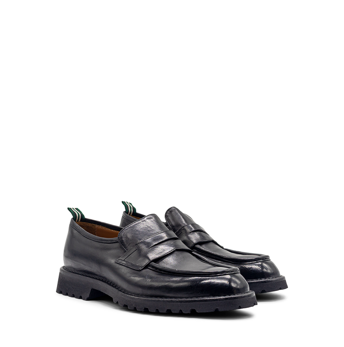 Green George Black Leather Loafers