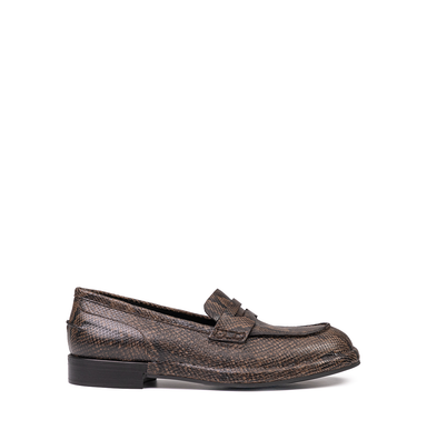 Del Carlo Snake Print Leather Loafers