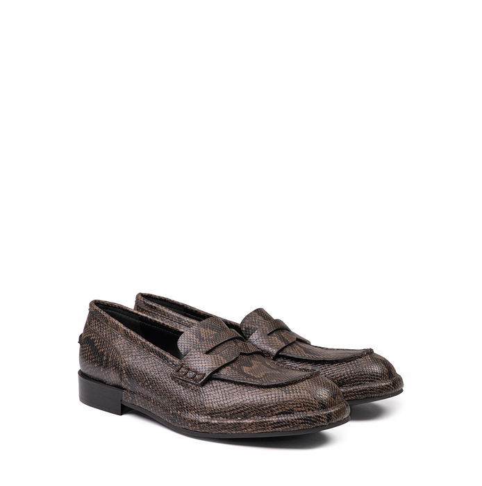 Del Carlo Snake Print Leather Loafers