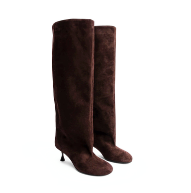 Poeve Fina Dark Brown Suede Tall Boots - DOLITA