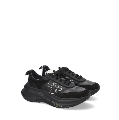 Premiata Hill Black Leather and Suede Sneakers