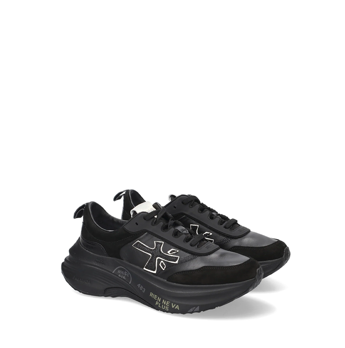 Premiata Hill Black Leather and Suede Sneakers