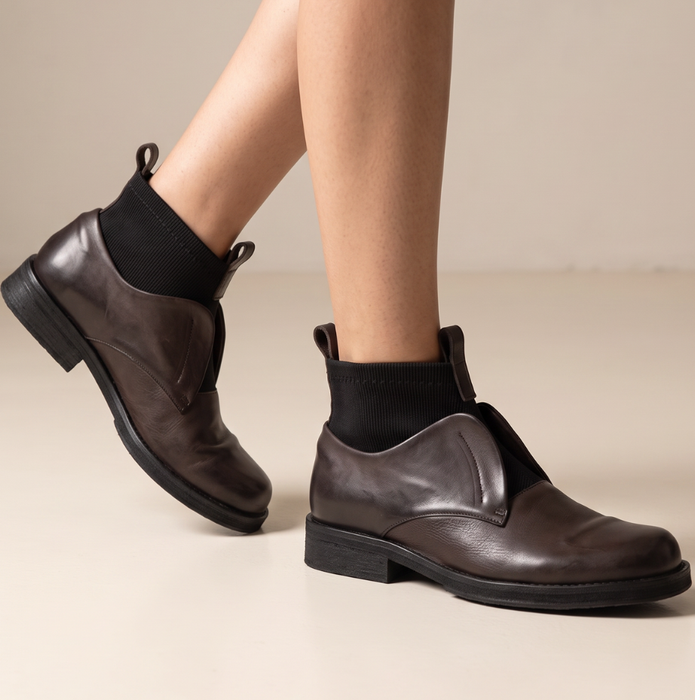 Malloni Dark Brown Ankle Boots - DOLITA