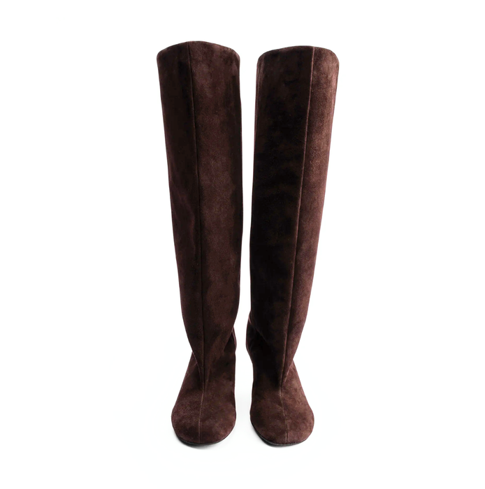 Poeve Fina Dark Brown Suede Tall Boots - DOLITA