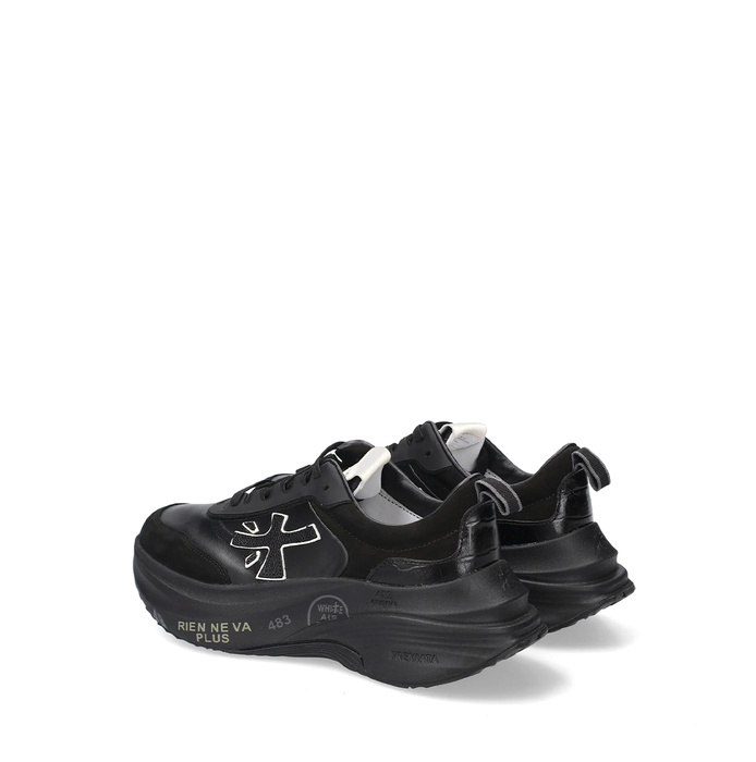 Premiata Hill Black Leather and Suede Sneakers