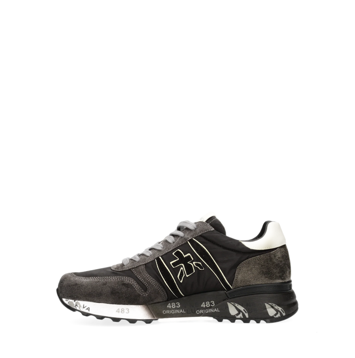 Premiata Lander Dark Grey Textile and Suede Sneakers