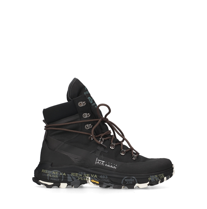 Premiata Midtreck Black Leather and Textile Sneakers