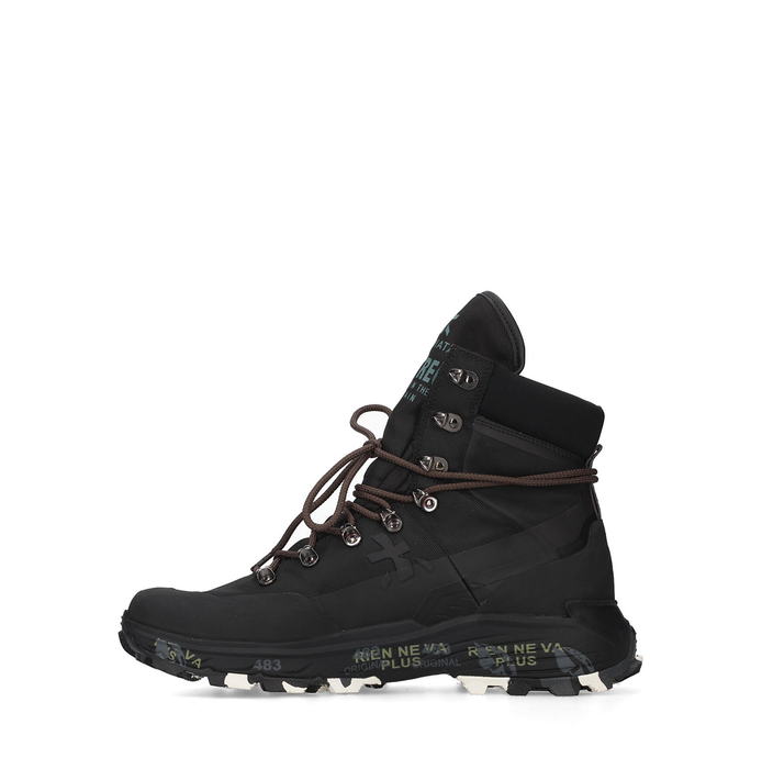 Premiata Midtreck Black Leather and Textile Sneakers