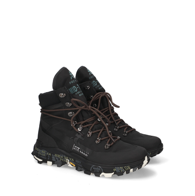 Premiata Midtreck Black Leather and Textile Sneakers