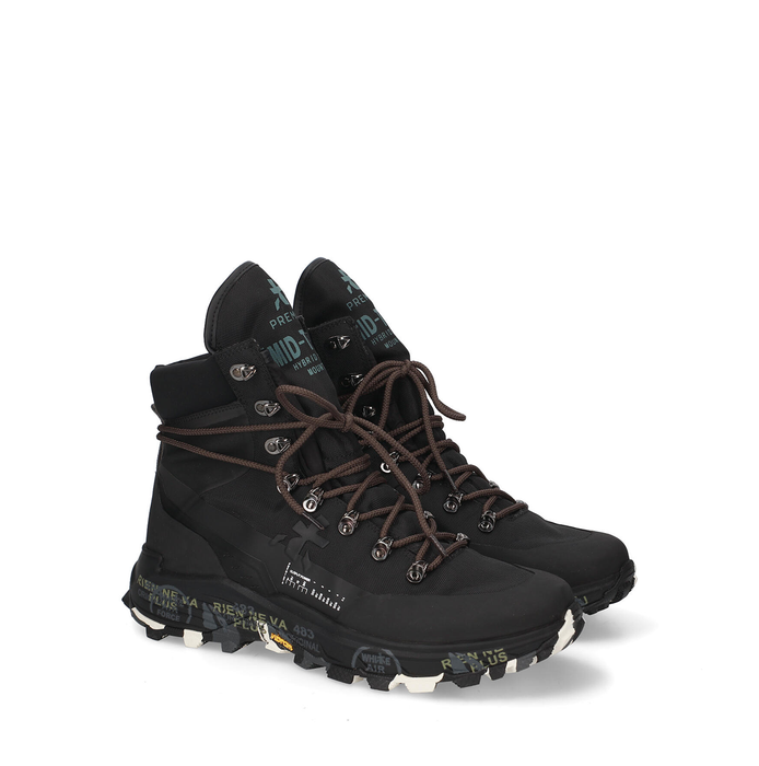 Premiata Midtreck Black Leather and Textile Sneakers