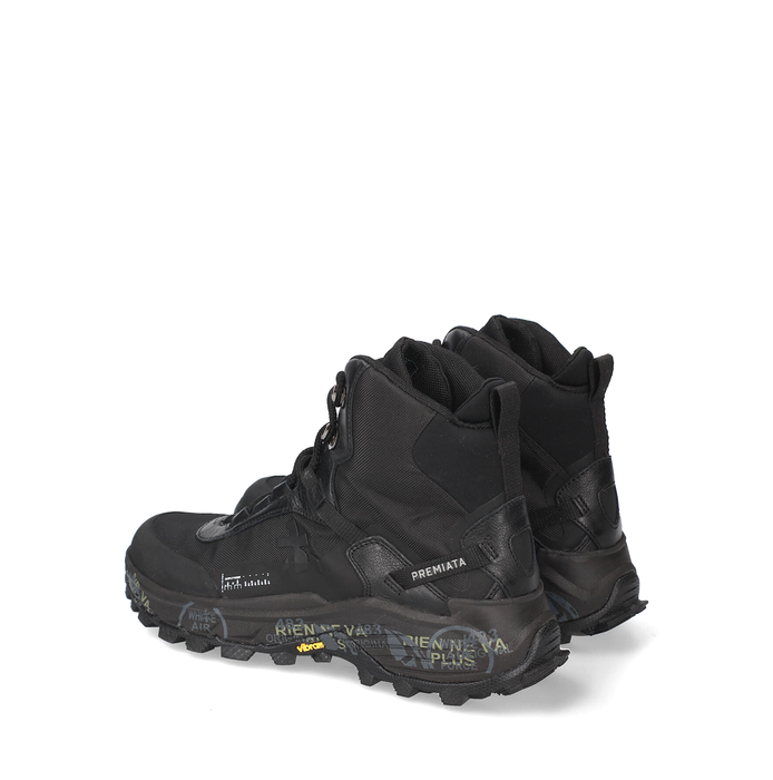 Premiata Trivor Black Leather and Textile Sneakers