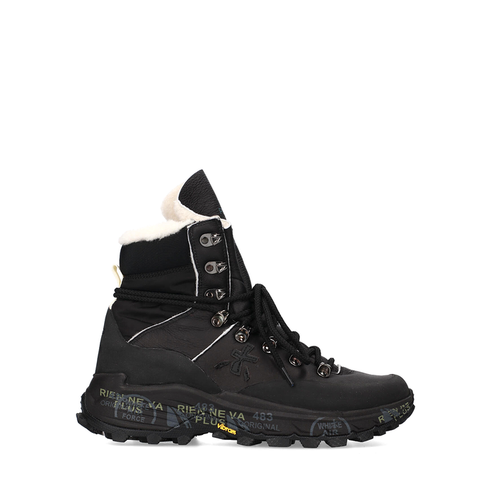 Premiata Midtreck Black Leather and Textile Sneakers