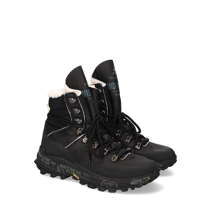 Premiata Midtreck Black Leather and Textile Sneakers