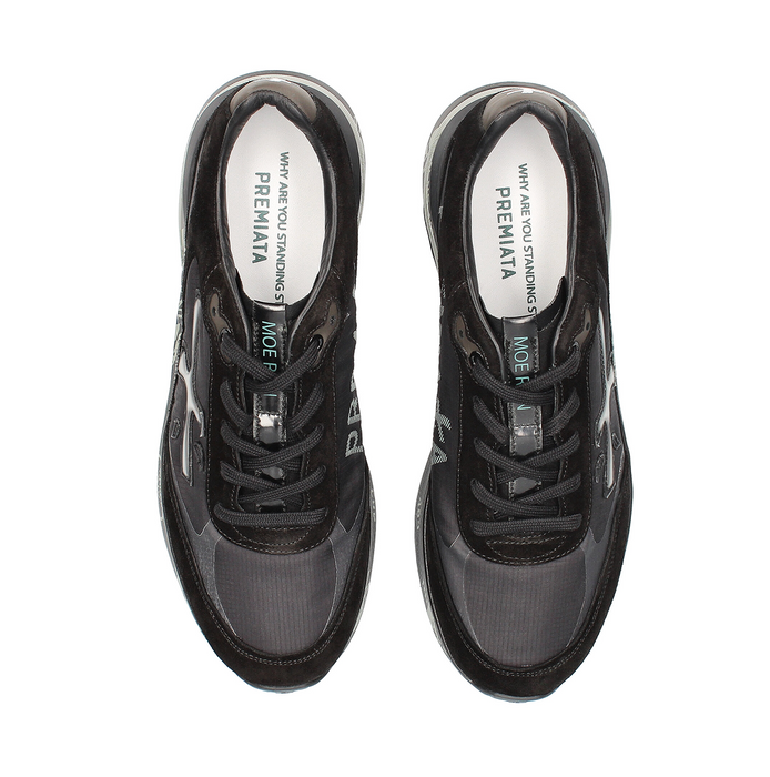 Premiata Moerun Black Suede and Textile Sneakers