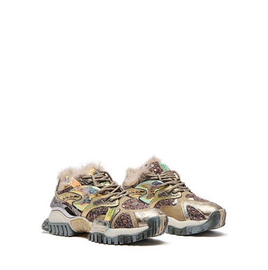 Joiaparis Clash Silver and Beige Leather and Textile Sneakers