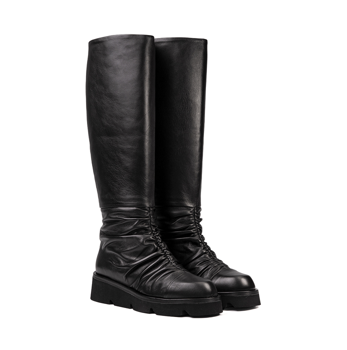 Lorena Paggi Black Leather Tall Boots