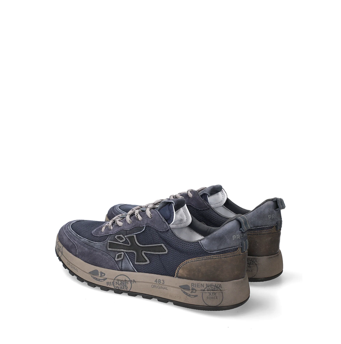Premiata Nous Dark Blue Suede and Textile Sneakers