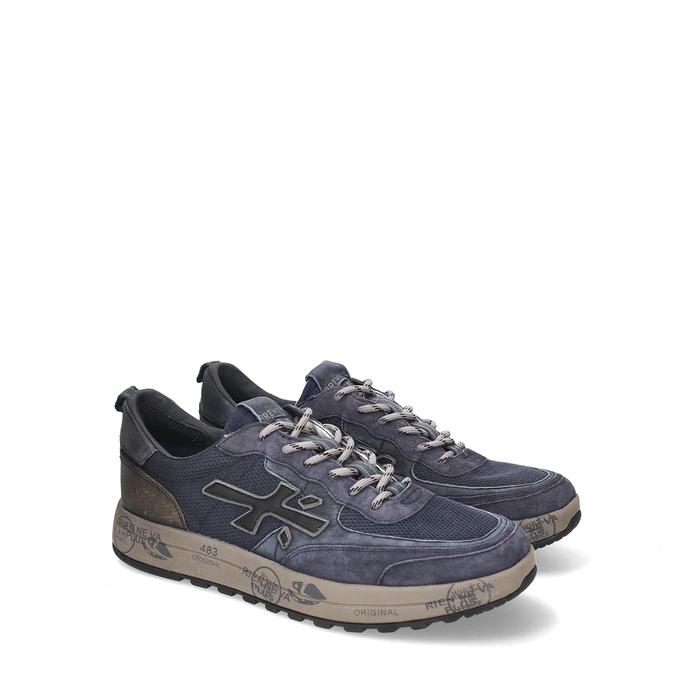 Premiata Nous Dark Blue Suede and Textile Sneakers