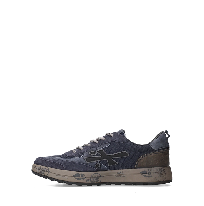 Premiata Nous Dark Blue Suede and Textile Sneakers