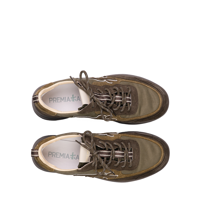 Premiata Nous Khaki Suede and Textile Sneakers