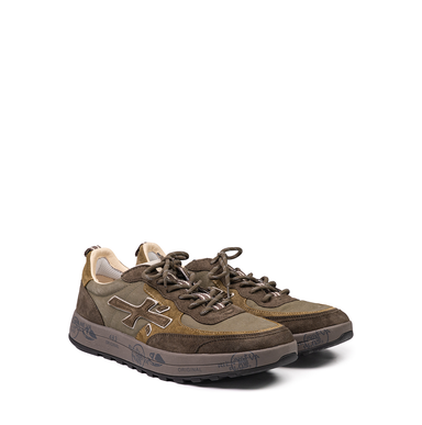 Premiata Nous Khaki Suede and Textile Sneakers