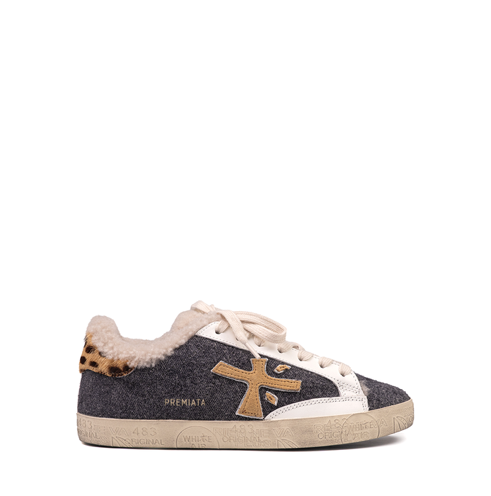 Premiata Stevend Dark Grey Leather and Textile Sneakers
