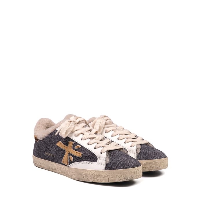 Premiata Stevend Dark Grey Leather and Textile Sneakers