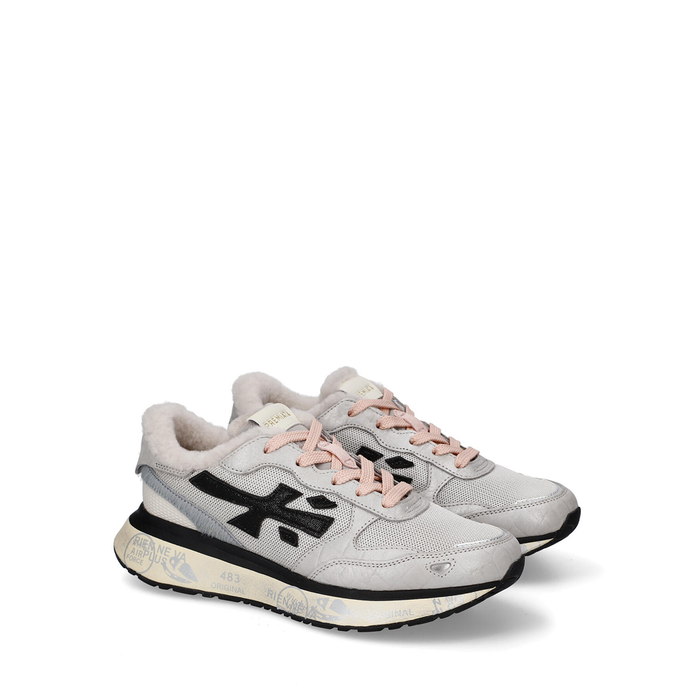 Premiata Lauryn Light Grey Leather and Textile Sneakers