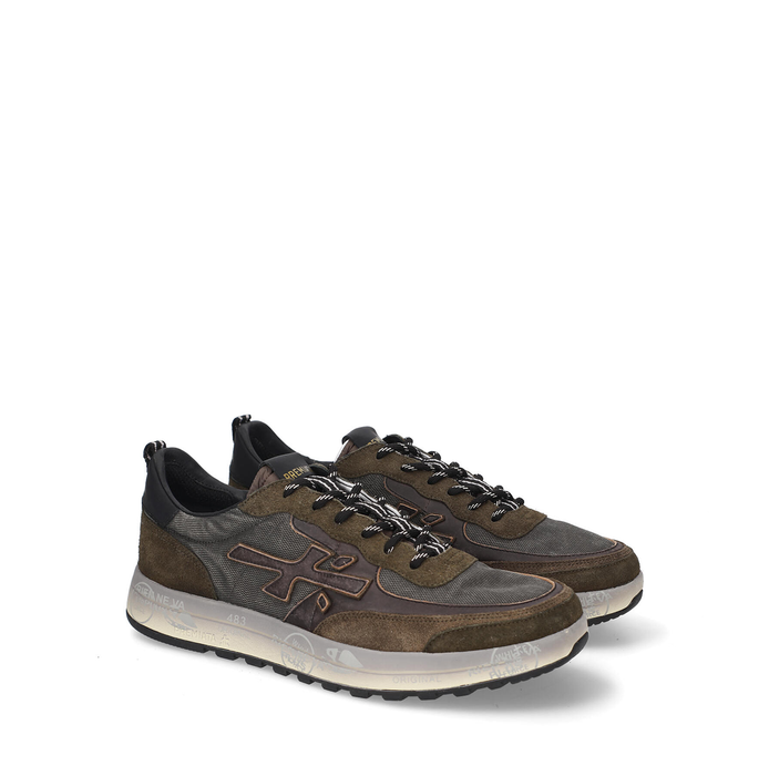 Premiata Nous Khaki Suede and Textile Sneakers