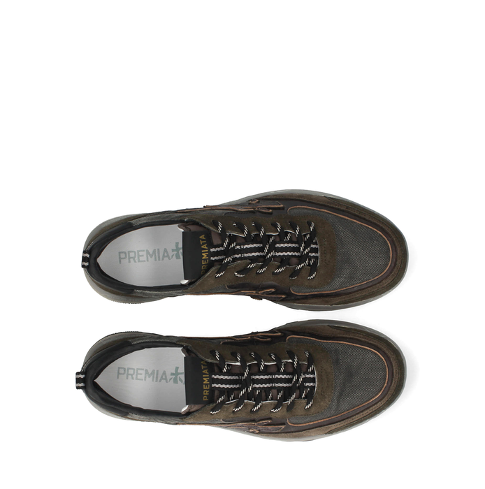 Premiata Nous Khaki Suede and Textile Sneakers