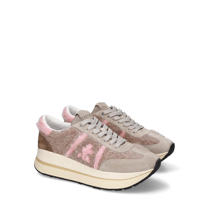 Premiata Bethcoin Beige Suede and Wool Sneakers