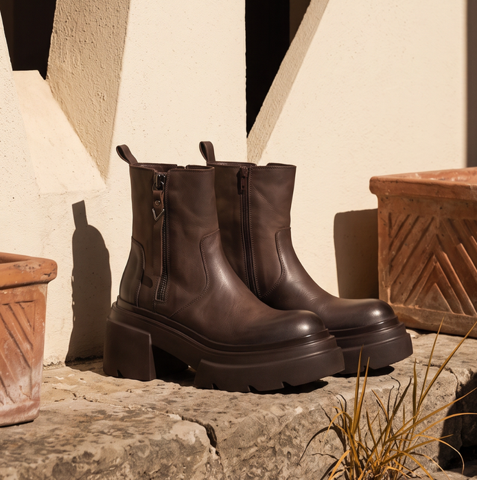 Elena Iachi Dark Brown Leather Ankle Boots - DOLITA