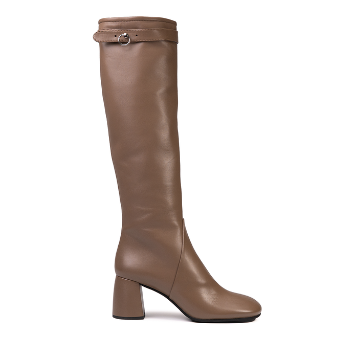 Poeve Lema Dark Beige Leather Tall Boots