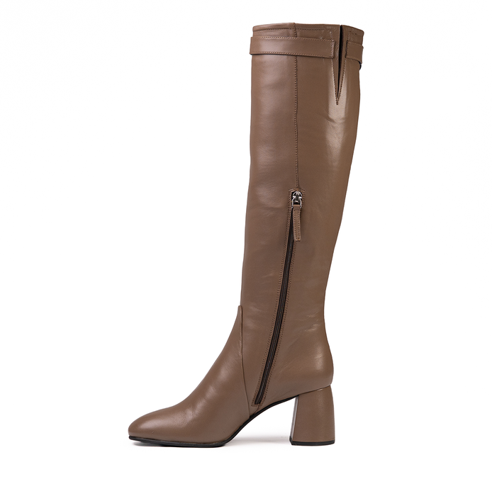 Poeve Lema Dark Beige Leather Tall Boots