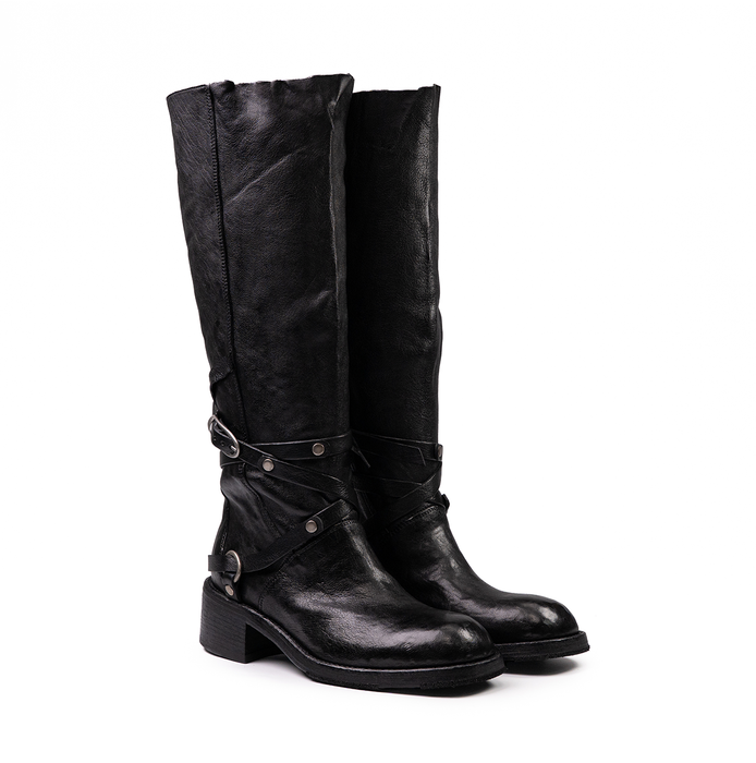 Le Ruemarcel MIDORI D Black Leather Tall Boots