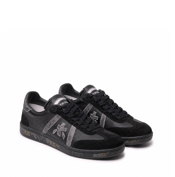 Premiata Bonnie Black Leather and Suede Sneakers