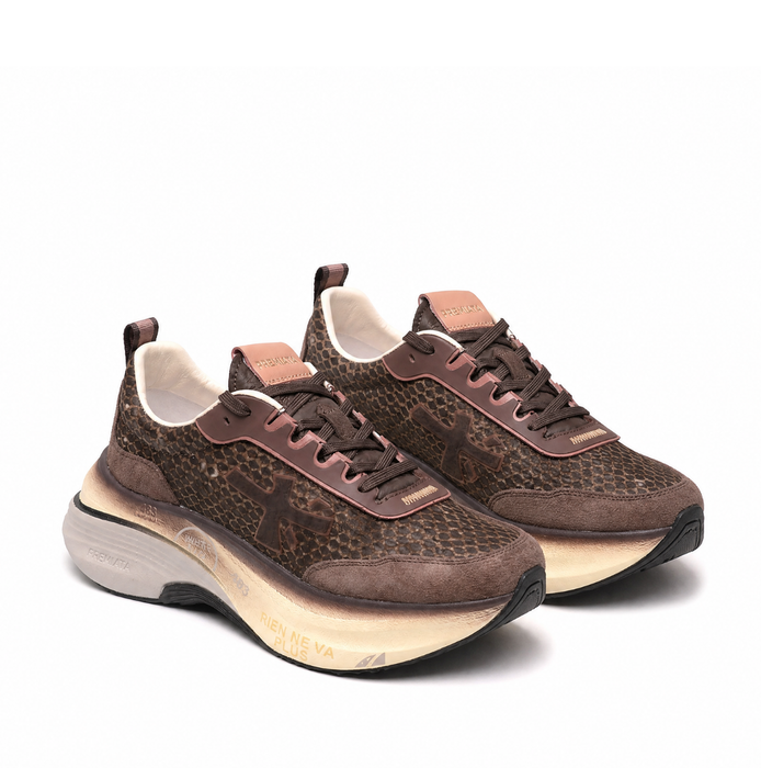 Premiata Hill Brown Suede and Textile Sneakers