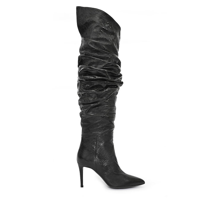 layered design long toe leather boots（Mattia Capezzani Tall Boots 